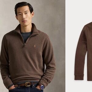 Ralph Lauren men’s quarter zip brown pullover sweater size large 100% cotton